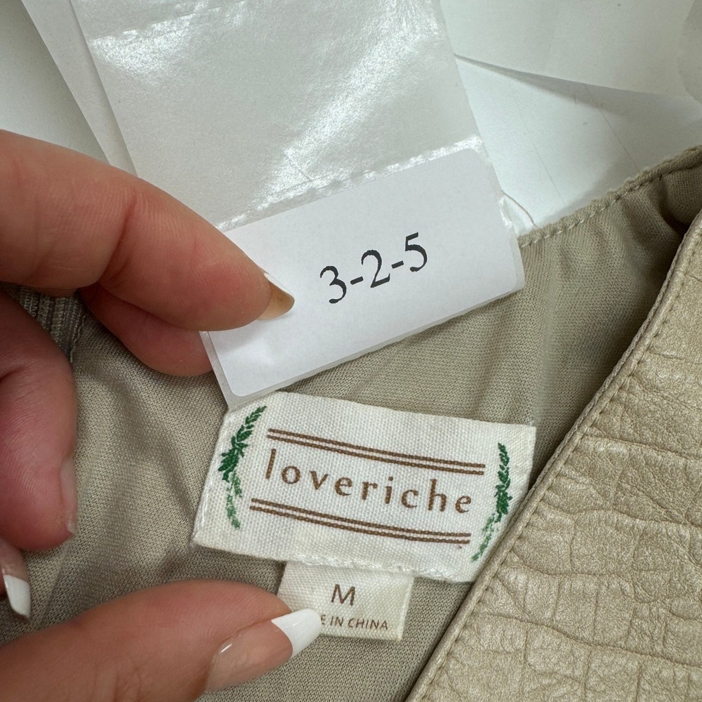 Loveriche Dress Womens Medium Tan Gold Faux Leather Mini Shift - Picture 4 of 8